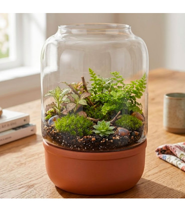 Terrarium terre cuite et verre recyclé 20x20x30cm
