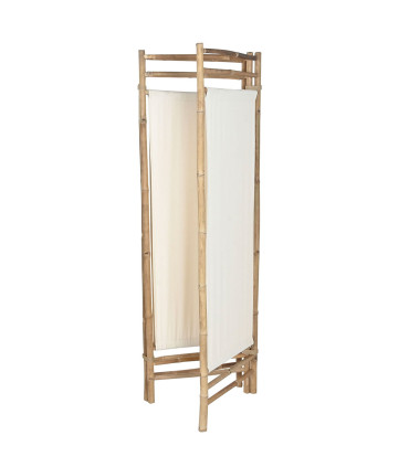 Paravent 3 panneaux bambou et coton blanc 166x3x175cm