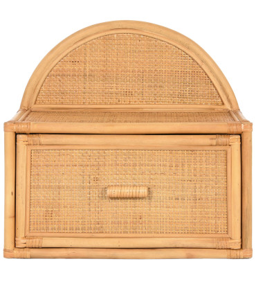Table de chevet murale en bois et rotin 47x30x45cm