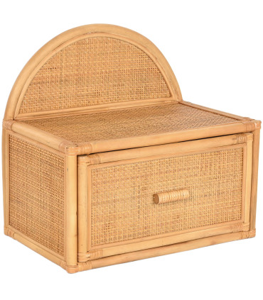 Table de chevet murale en bois et rotin 47x30x45cm