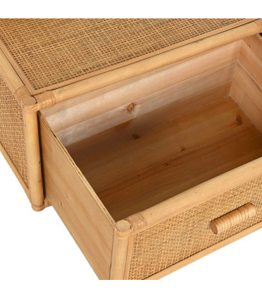 Table de chevet murale en bois et rotin 47x30x45cm