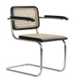 Chaise design bois d'orme noir, cannage rotin et métal 65.5x62x79cm
