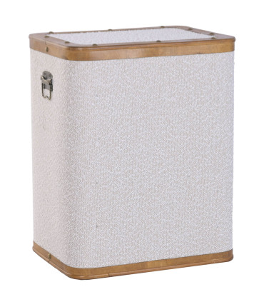Table de chevet en bois et tissu beige 3 tiroirs 48x36x60cm