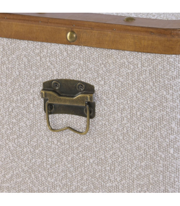 Table de chevet en bois et tissu beige 3 tiroirs 48x36x60cm
