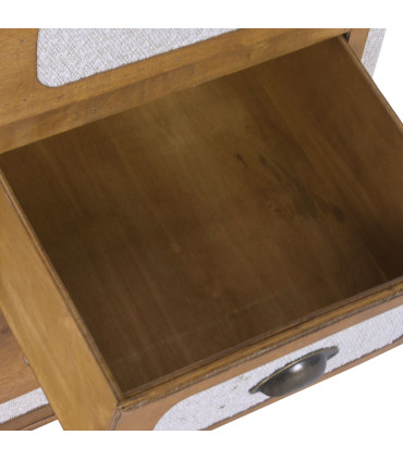 Table de chevet en bois et tissu beige 3 tiroirs 48x36x60cm