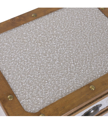 Table de chevet en bois et tissu beige 3 tiroirs 48x36x60cm