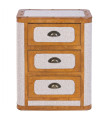 Table de chevet en bois et tissu beige 3 tiroirs 48x36x60cm