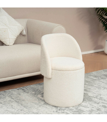 Chaise d'appoint pouf avec rangement tissu bouclette beige 51x46.5x71cm