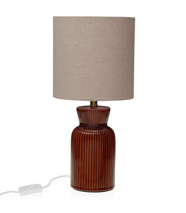 Lampe à poser en céramique marron et abat-jour gris 18x18x39cm