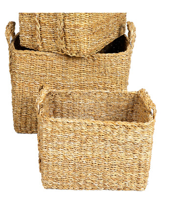 Set de 3 paniers rectangulaires tressés en jacinthe d'eau 45x35x35cm