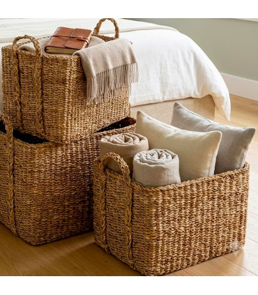 Set de 3 paniers rectangulaires tressés en jacinthe d'eau 45x35x35cm