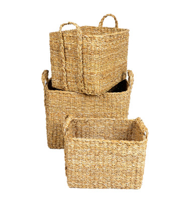 Set de 3 paniers rectangulaires tressés en jacinthe d'eau 45x35x35cm