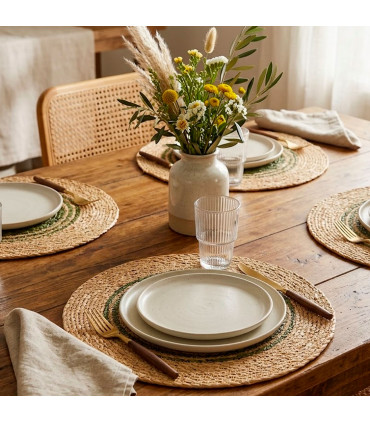 Set de table rond en jute beige et vert 37cm