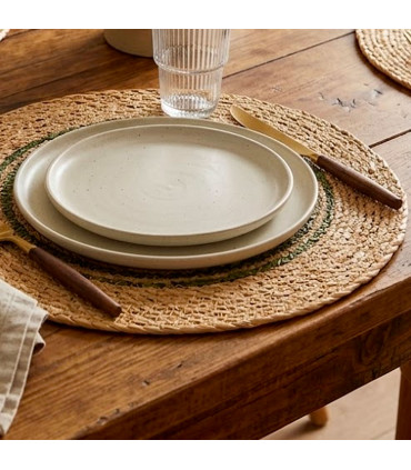 Set de table rond en jute beige et vert 37cm