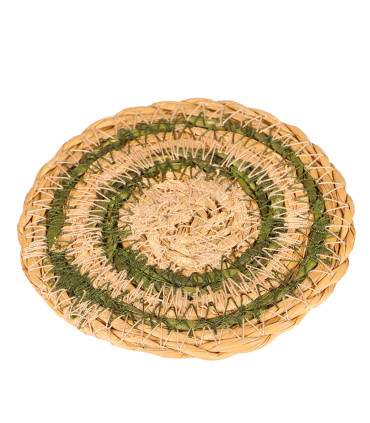 Set of 4 green and beige jute coasters Ø10cm