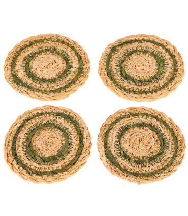 Set de 4 dessous de verre en jute vert et beige 10cm