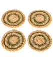 Set of 4 green and beige jute coasters Ø10cm