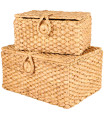 Set de 2 malles rectangulaires tressées en jacinthe d'eau 40x28x20cm