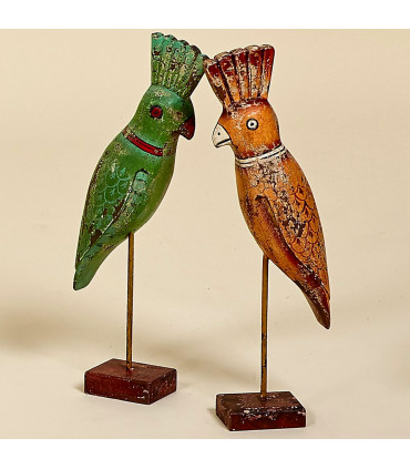 Set de 2 statuettes déco canards en bambou 16x13x35cm