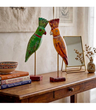 Set de 2 statuettes déco canards en bambou 16x13x35cm