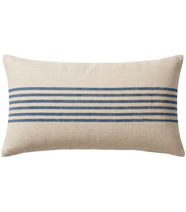 Coussin en coton beige rayures bleues 40x60cm