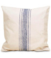 Coussin carré en coton beige rayures bleues 50x50cm