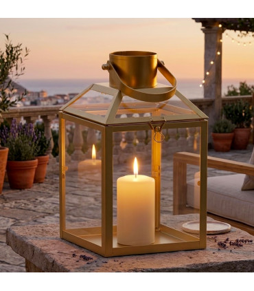 Gold metal lantern 12.5x11x22.5cm