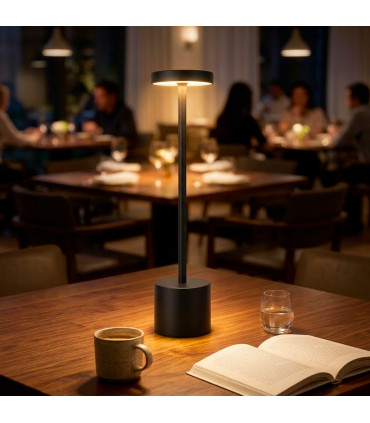 Lampe à poser noire LED sans fil 8x8x34.5cm