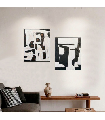 Set of 2 wall frames abstract black and white 70x90cm