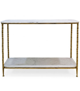 Console Table mangowood and white marble 96.5x35.5x76cm