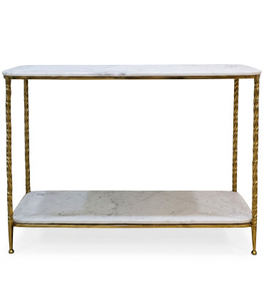 Console classique en métal doré et marbre blanc 160x35x76cm