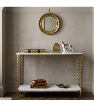 Console Table mangowood and white marble 96.5x35.5x76cm