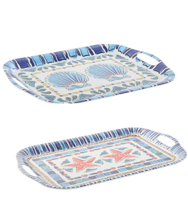 Set de 2 plateaux de service mélaminé feuilles 40.5x29x2.5cm