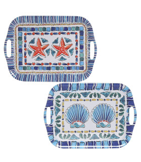 Set de 2 plateaux de service mélaminés esprit marin 40.5x29x2.5cm