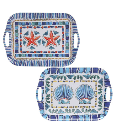 Set de 2 plateaux de service mélaminés esprit marin 40.5x29x2.5cm