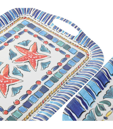 Set de 2 plateaux de service mélaminé feuilles 40.5x29x2.5cm