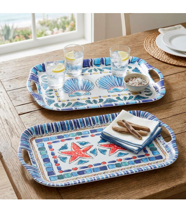 Set de 2 plateaux de service mélaminé feuilles 40.5x29x2.5cm