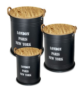Side Table Metal and wood black 60x40x65-89cm