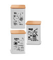 Set de 3 boîtes de cuisine en métal blanc et bois café, thé, sucre 9.5x9.5x14.5cm