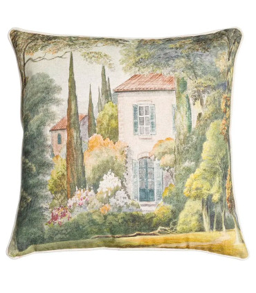 Coussin carré coton et lin multicolore paysage 45x45cm