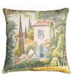 Coussin carré coton et lin multicolore paysage 45x45cm