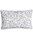 Coussin rectangulaire coton et lin feuillage bleu et blanc 45x30cm