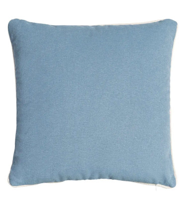 Coussin carré coton et lin feuillage bleu et blanc 45x45cm