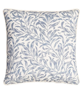 Square decorative cushion linen and cotton leaves blue and white 45x45cm