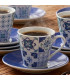 Set de 6 tasses et dessous de tasses porcelaine carreaux de ciment bleu