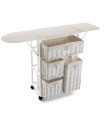 Table à repasser meuble avec paniers rangement blanc 64x36x89cm