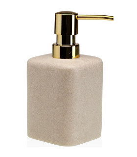 Distributeur de savon en résine beige et doré 7.5x7.5x16cm