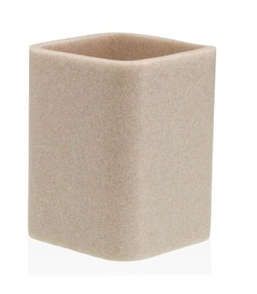 Porte brosse à dents en résine beige 7.5x7.5x9cm