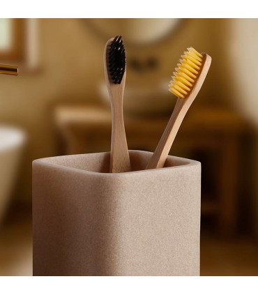 Porte brosse à dents en résine beige 7.5x7.5x9cm