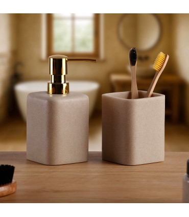 Porte brosse à dents en résine beige 7.5x7.5x9cm